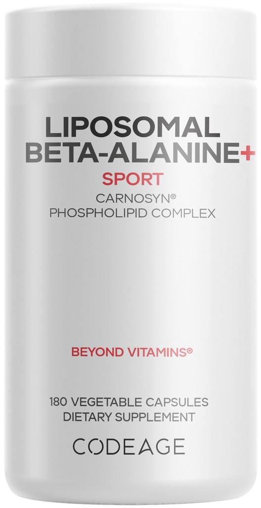 Codeage Liposomal Beta-Alanine Supplement - CarnoSyn Beta-Alanine - 2-Month Supply - Liposomal Delivery - Pre Workout, Post Workout and Sport Supplementation - Non-GMO - 180 Capsules