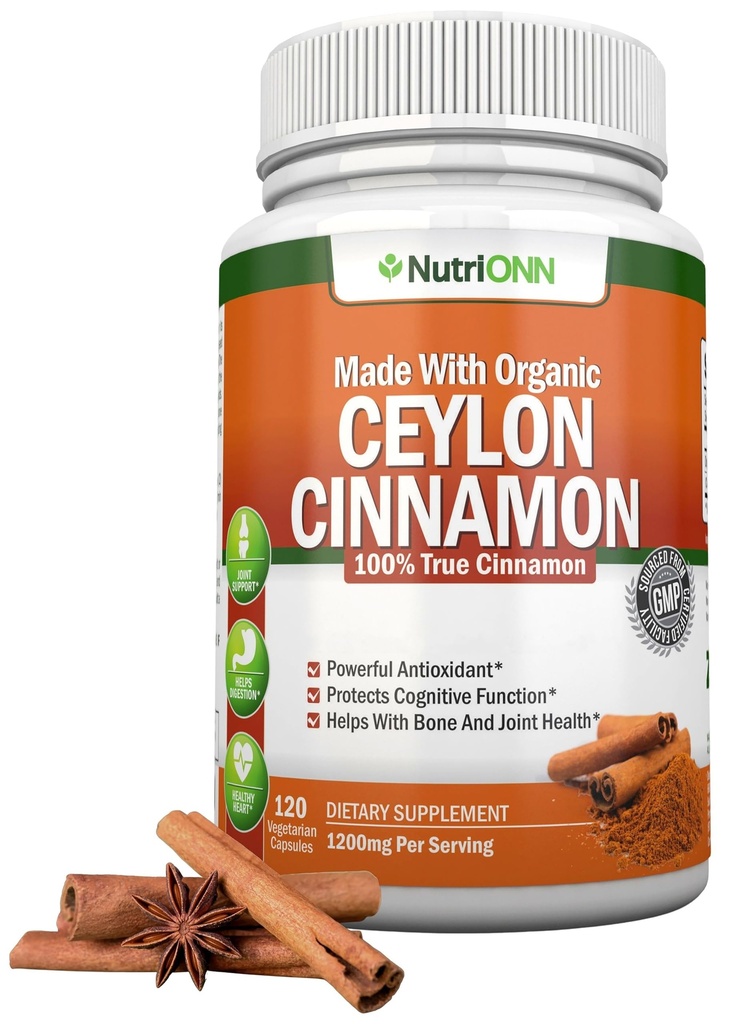 Organik Ceylon Cinnamon 1200 mg | 120 Vegan Capsules | True Cinnamomum verum from Sri Lanka | Non-GMO, Third-Party Lab Tested, Low Coumarin, GMP