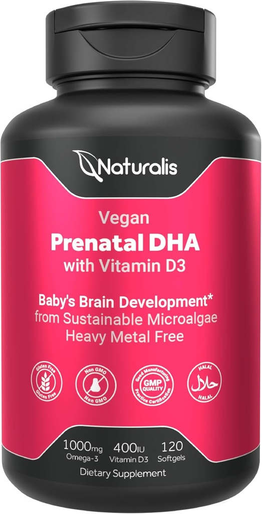 Naturalis Vegan Full Specrum Omega-3 ile Prenatal | Algae DHA, EPA, DPA, D3 & Active Folic L 5-MT | Vegan Society sertifikalı, Sustainable Sourced, Non-GMO & Soy Free | 120 Veggie Softgels
