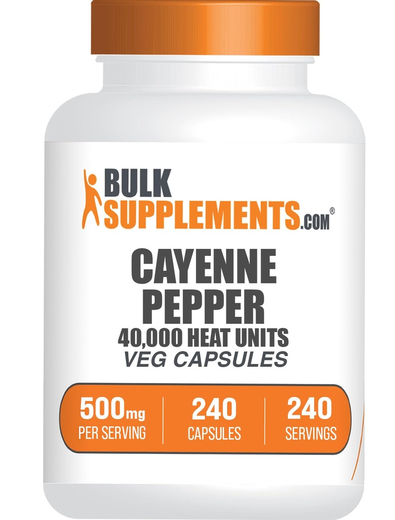 BulkSupplements.com Cayenne Pepper Capsules - Cayenne Pepper 40000 HU, Capsaicin Supplements, Cayenne Pepper Supplements - Gluten Free, 1 Capsule per Service, 240 Veg Capsules (Pack of 1)