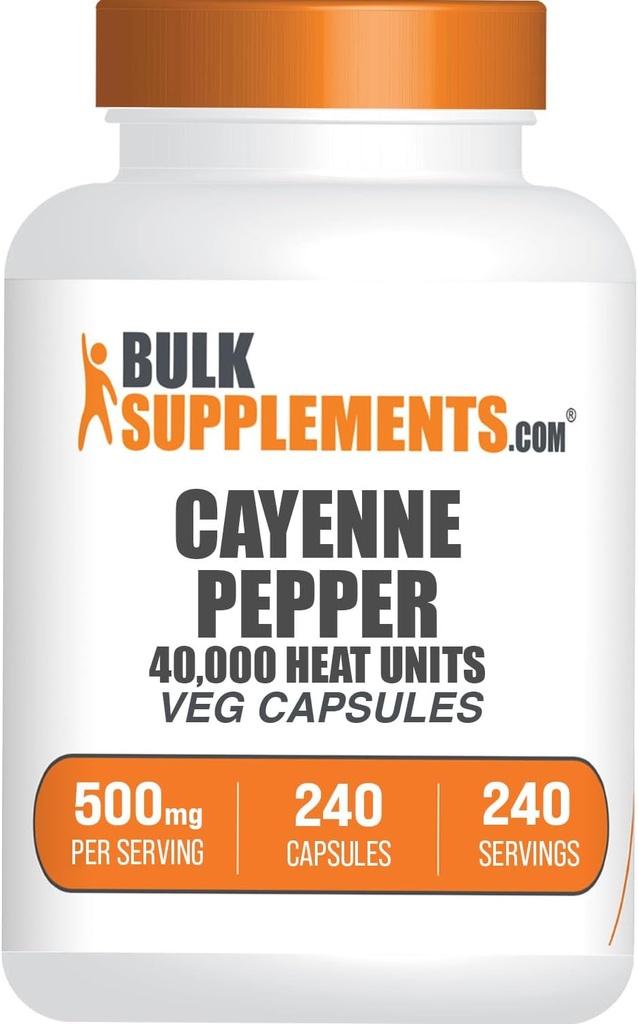 BulkSupplements.com Cayenne Pepper Capsules - Cayenne Pepper 40000 HU, Capsaicin Supplements, Cayenne Pepper Supplements - Gluten Free, 1 Capsule per Service, 240 Veg Capsules (Pack of 1)