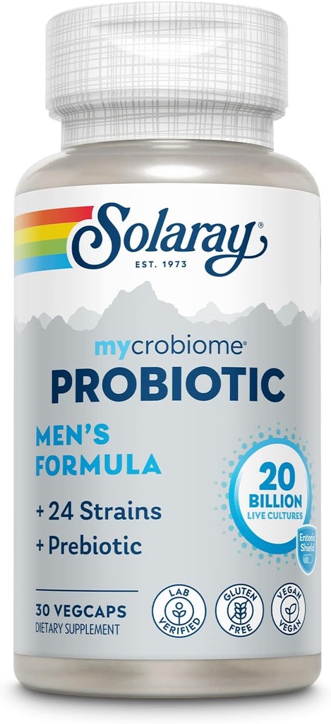 SOLARAY Mycrobiome Probiyotik Erkeklerin Formula, Erkekler için Probiyotikler, Gut Health, Digestion, Immune Function & More, 20 Milyar CFU Erkekler Probiyotik, 24 Strains Plus Prebiyotik, 30 Hizmet, 30 VegCaps