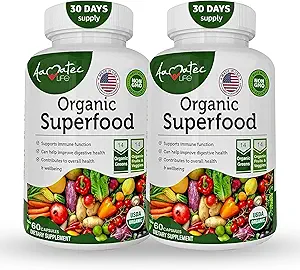 Organik Superfood Yeşiller Meyveleri ve Veggies Kompleksi - Antioksis Organik Malzemelerde Alfalfa Rich ile Diyetsel Supplement (120 Kont Pack of 2)
