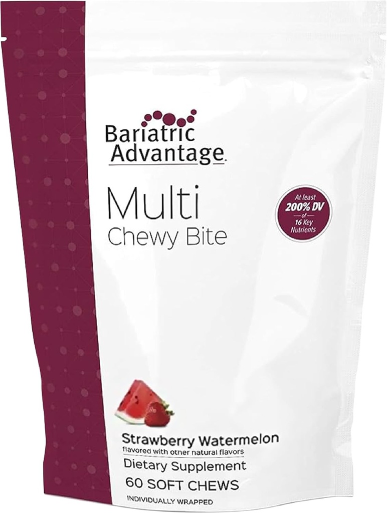 Bariatric Advantage Multi Chewy Bite - Soft Chew Multivitamin for Bariatric Surgery Patients - Chewable Multivitamin with Folic Acid, Vitamin D3 & More - Strawberry Watermelon Flavor - 60 Count