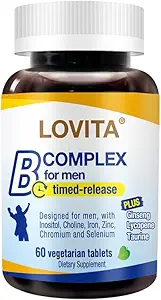 Lovita Timed-Release B Complex for Men | 8-Hour Energy & Nutrient Metabolism Support with 10 Vitamin Bs, Vegetarian Tablets (60 Count)