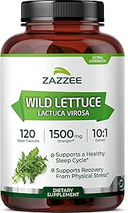 Zazzee Extra Strength Wild Lettuce 10:1 Ekstraksiyon, 1500 mg Güçlü, 120 Vegan Capsules, Potent Lactuca Virosa Diversity, Interd 10X Extract, 100% Vegetarian, All- Natural, Non-GMO, Made in the USA