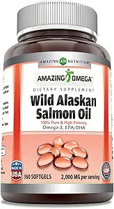 Amazing Omega Wild Alaskan Salmon Oil 2000mg Per Softgels Supplement (360)
