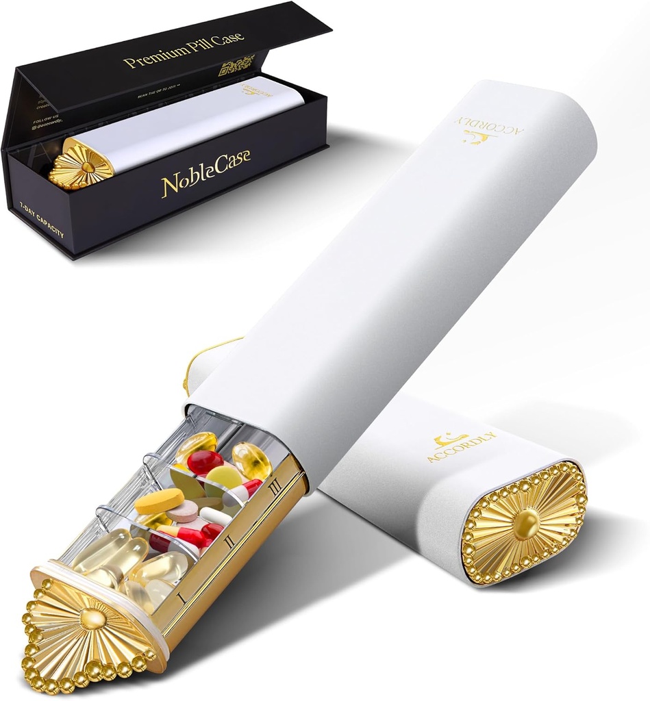 Premium Weekly Pill Organizer, 7Day Compact Pill Case for Purse, Gold Light Alüminyum Pill Box for Vitamins, Medicine, Supplements, Luxury Wellness Hediyeleri, Tıp, Tamamlar,