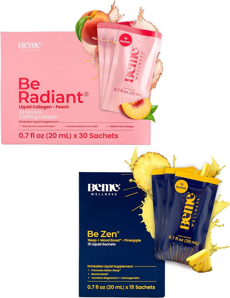 BeMe BeRadiant Peach & BeZen Sche - Sıvı Collagen & Magnezyum Glycinate L-Theanine Supplements