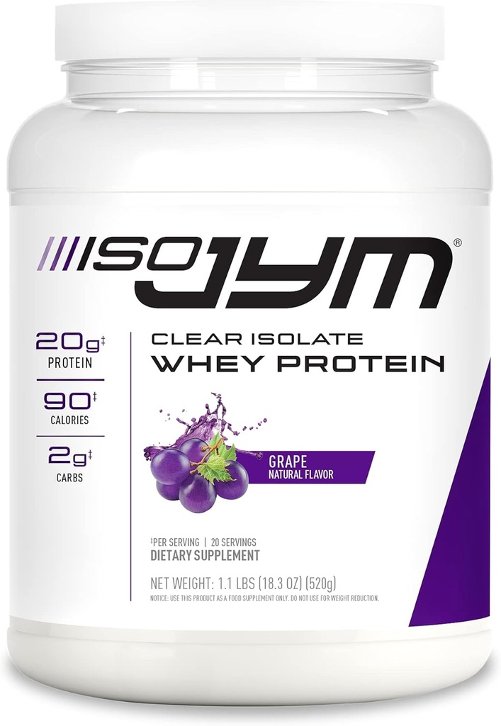 JYM Supplement Science Iso JYM Grape, 90 θερμίδες, 100% Whey Protein Isolate, Zero Fat, Zero Sugars, Mixes Clear, για γυναίκες & άνδρες, 20 Servings