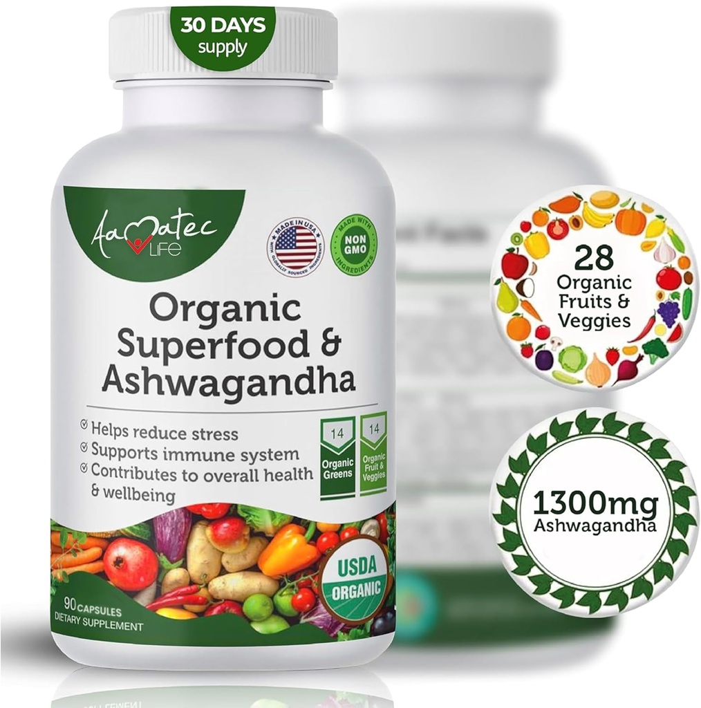 Βιολογικά Superfood Greens Fruits and Veggies Complex με Ashwagandha