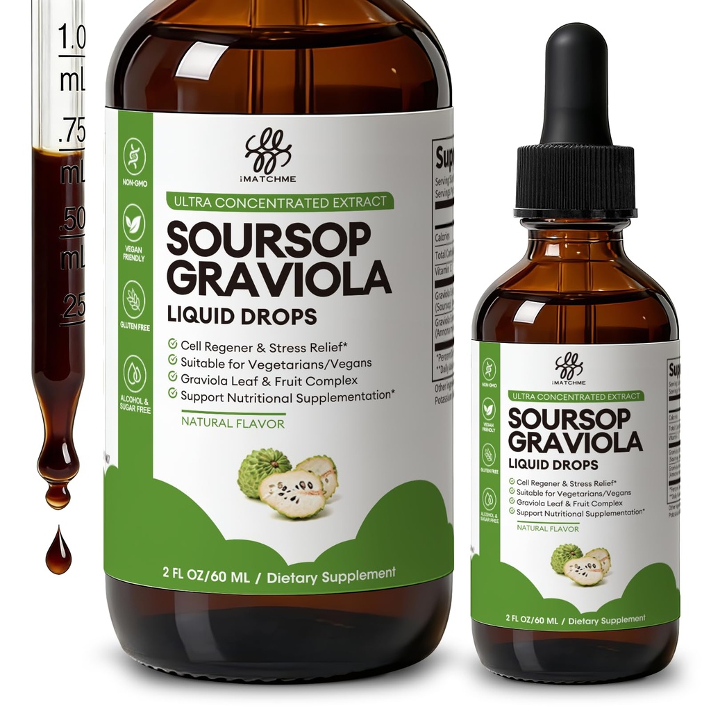 IATCHMME Soursop Graviola Material Drop for Cell Support & Rejenerasyon, Immune System and Gut Health Support, Pure Soursop Bitters Liquid, High Abpole, Sugar/Gluten Free, Natural Flavor, 2 Fl Oz Oz