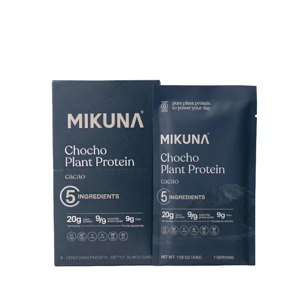 Mikuna Chocho Superfood proteini, Plant-Based Protein Toz, Seyahat Paketleri - Vegan, Gluten Free, 3g Net Carbs veya Less, ve Bio available, Non-Isolate (8 hizmet, Cacao)