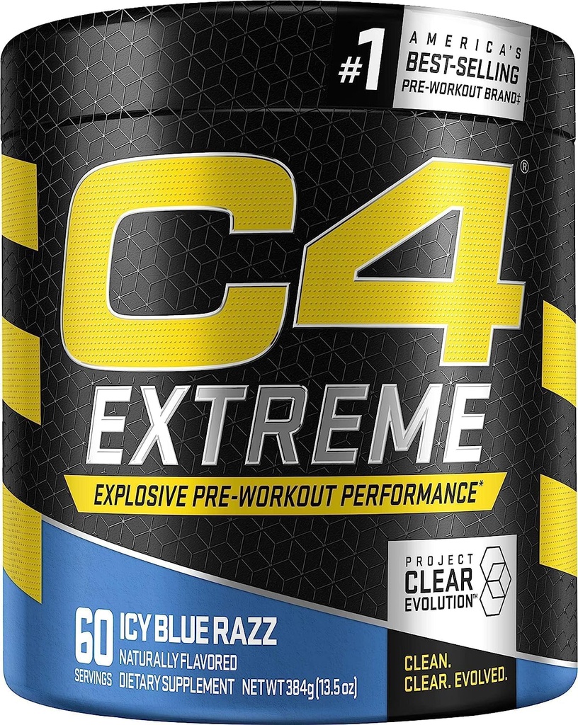 C4 Extreme Pre Workout Toz Icy Blue Razz | Erkekler ve Kadınlar için İşsiz Enerji Tamamı | 200 mg Caffeine + Beta Alanine + Kretine | 60 Hizmet
