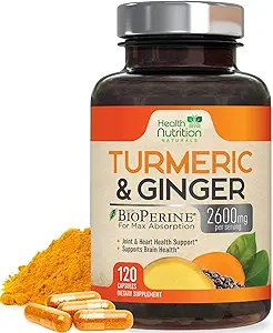 Turmeric Curcumin Supplement 2600 mg - Organic Ginger & Turmeric,% 95 Curcuminoids, BioPerine Black Pepper for Best Abpole, Nature's Vegan Ortak Destek, Non-GMO, Şişed in USA - 120 Capsules
