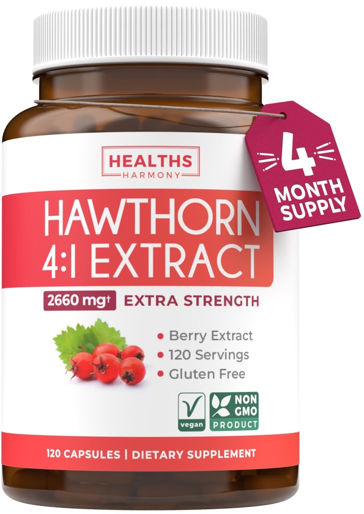 Super Potent Hawthorn Berry Extract Capsules - Hawthorn Berry Supplement Ekstra Kuvvetli Mekanikten Kalp ve Digestive Health - Vegan Non-GMO & Gluten Free (4 Ay Supply)