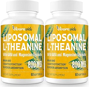 L-Theanine 800 mg Supplement with GABA and Magnezyum Glycinate - Doğal bileşikler, Uyku ve Rahatlama (120 Softgels)