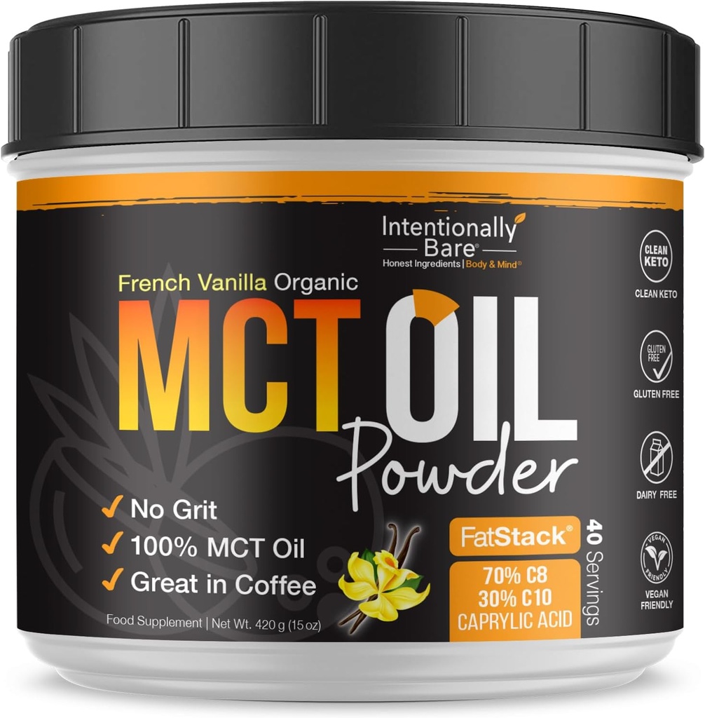 Amaçlı Bare MCT Petrol Toz Fransız Vanilla MCT Kahve Kremer - Enerji ve Metabolism için C8 MCT Petrol Tozu - No Grit Keto Energy Mix Mükemmel in Baking, Shakes & Creamer for Coffee - 40 Ser