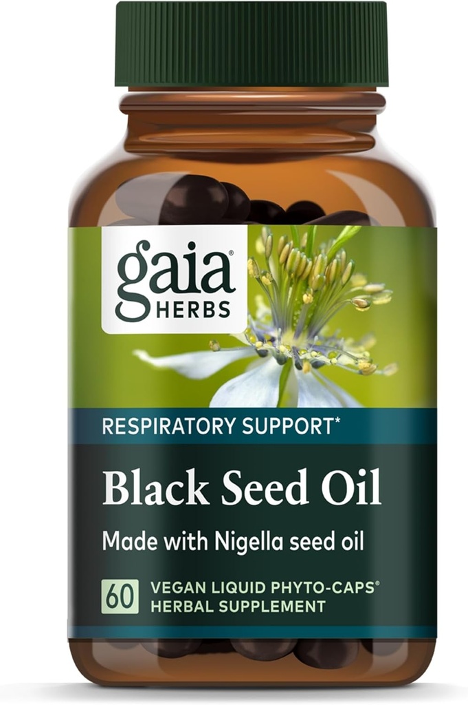 Gaia Herbs Black Tohum Yağı - Lung, Respiratory ve Antioksit Desteği - Organik Nigella Tohum Yağı - Herbal Supplement - 60 Vegan Sıvı Phyto-Capsules (30-Day Supply)