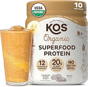 KOS Vegan Protein Toz, Chocolate Peanut Butter - Low Carb Pea proteini, USDA Organik Superfood with Vitamins & Minerals - Keto, Soy, Süt Free - Kadınlar ve Erkekler için Meal Yenileme - 10 Hizmet
