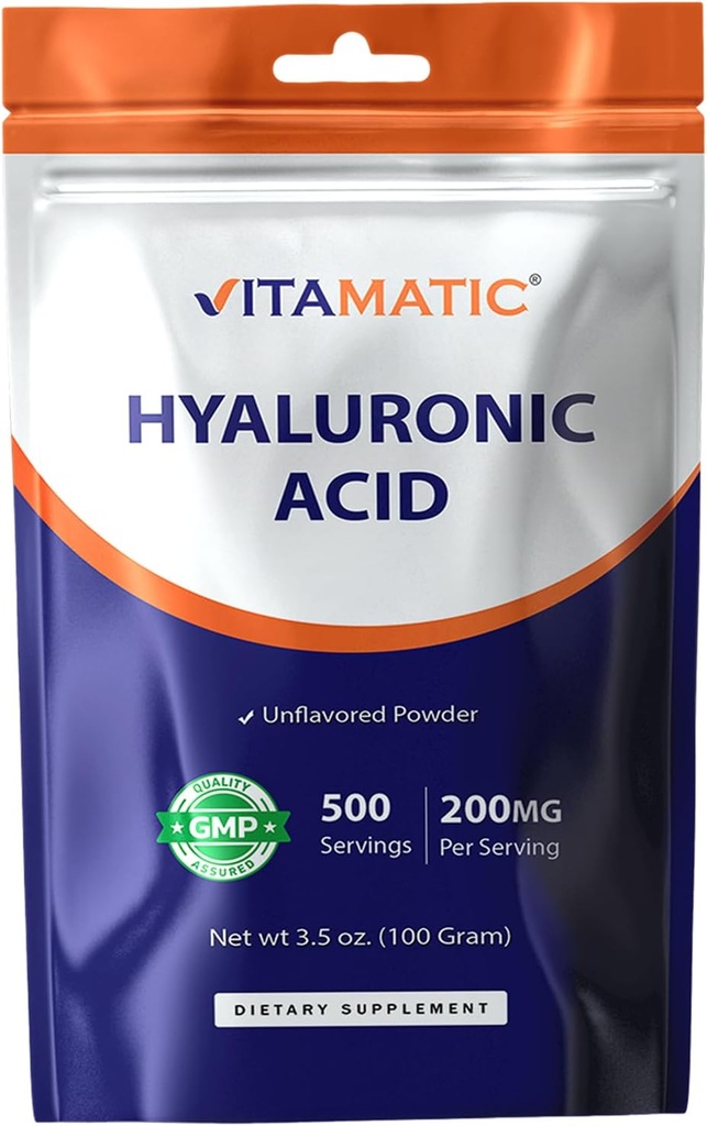 Vitamatic Hyaluronik Asit Toz 200 mg - Sağlıklı Bağlayıcı T Stil ve Ortakları Destek - Genç Sağlıklı Cilt - 100 Gram
