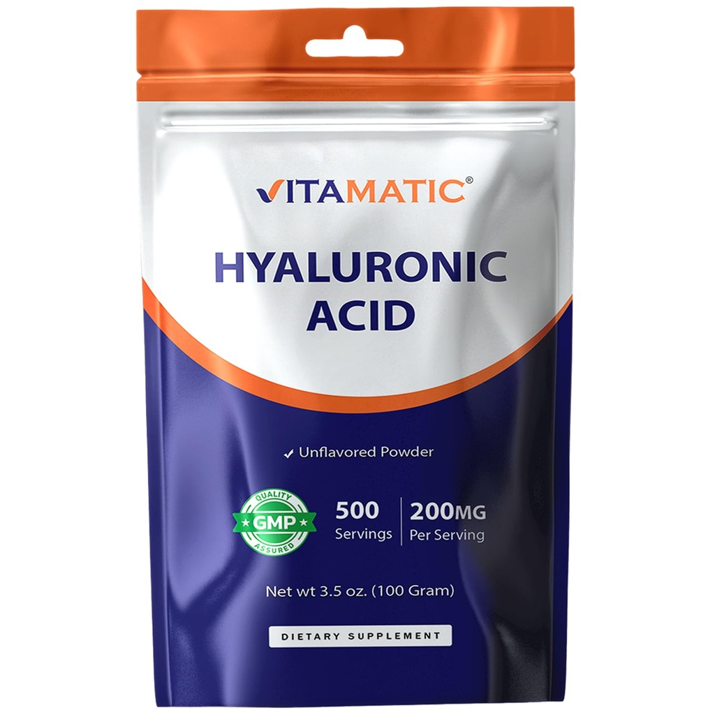 Vitamatic Hyaluronik Asit Toz 200 mg - Sağlıklı Bağlayıcı T Stil ve Ortakları Destek - Genç Sağlıklı Cilt - 100 Gram