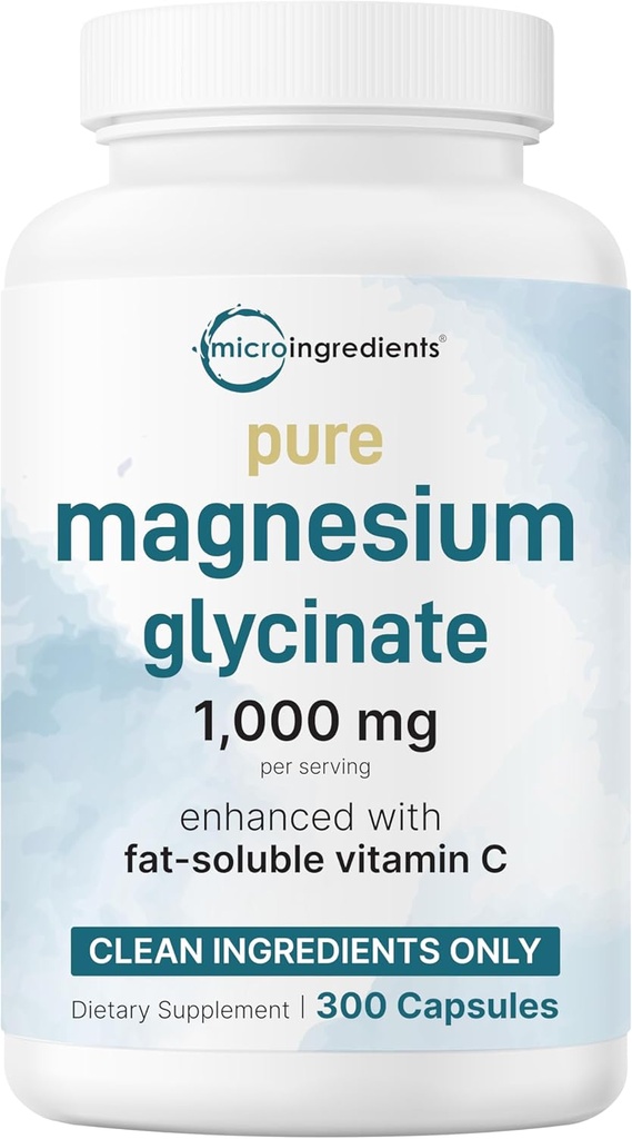 Pure Glycinate 1000 mg, 300 Capsules | 100% Chelated for Max Abors | Uyku, Kas, Kalp ve Nerve Health | Vitamin C ile Geliştirilmiş | Sadece Aktif Malzemeler Kullanın