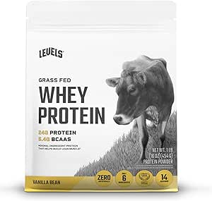 Levels Grass Fed Whey Protein Powder, No Artificials, 24G of Protein, Vanilla Bean, 1LB