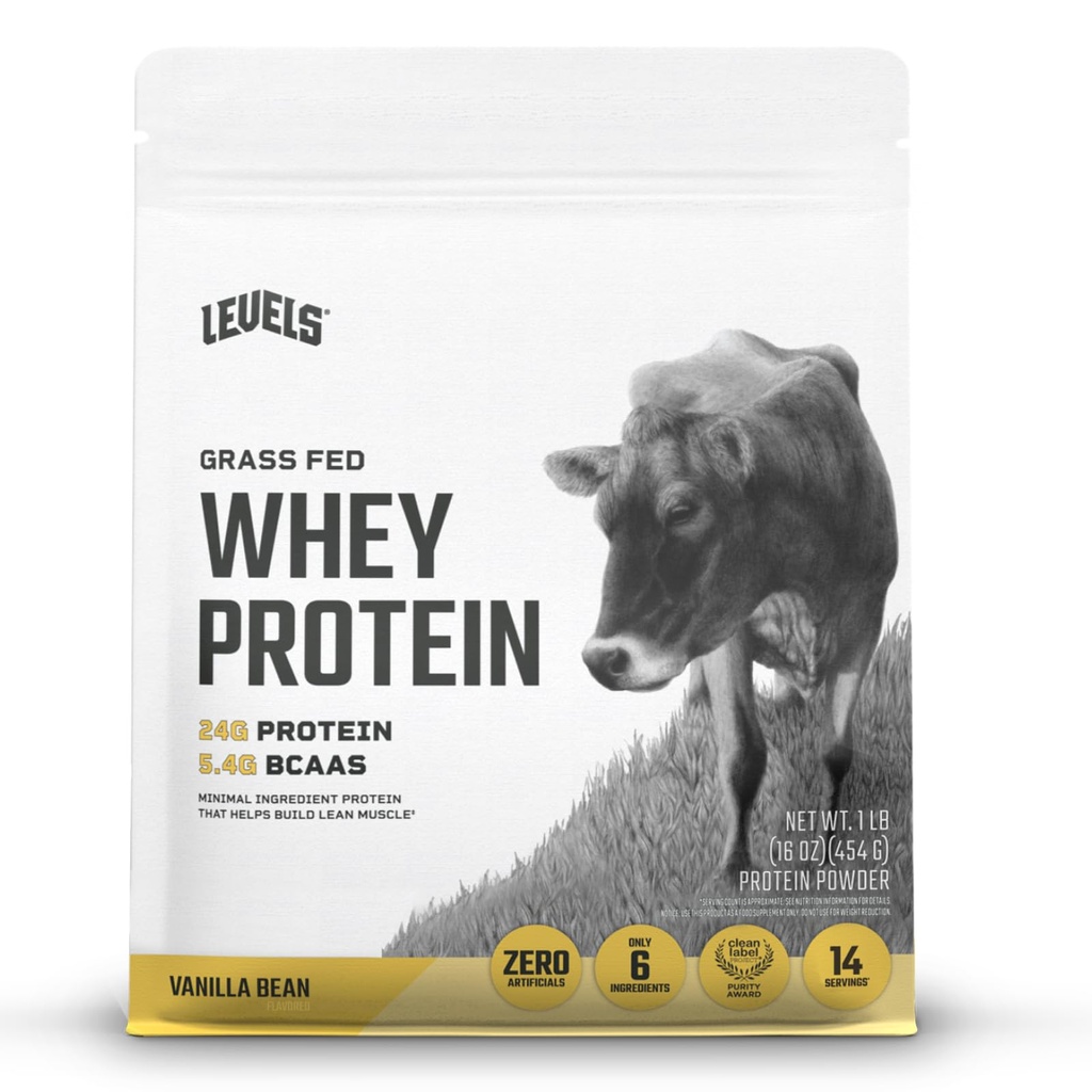 Seviyeler Grass Fed Whey Protein Toz, Yapay Değil, 24G Protein, Vanilla Bean, 1LBB