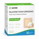 AUVON Silicone Foam Dressing with Large Adhesive Border, 3" x 3" 10 Πακέτα Dressing Dressage με υψηλή απορροφητικότητα, Αδιάβροχη Silicone Foam Pads for Wound Care & Protection Plus Cushioning