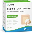 AUVON Silikon Köpük Büyük Yapıştırıcı Sınırı ile Giyiyor, 3" x 3" 10 Packs Yarası Yüksek Absorbency ile Bandage Giyiyor, Yara Bakımı ve Koruma Artıları için Su geçirmez