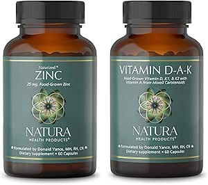Natura Health Products Vitamin D-A-K ve 25 mg Çinko Supplement Sche - Sağlıklı Kemik, Kalp ve Vizyon Fonksiyonu - Hücre Sağlığı ve Sağlıklı Bir Immune Yanıtı