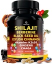 Organik Himalaya Shilajit Capsules with Black Seed Oil Berberine Cinnamon Ginseng Chaga & Taurine & Vitamin A, E, D3, K2 (120) - All-in-1 Fulvic Acid Shilajit for Men & Women