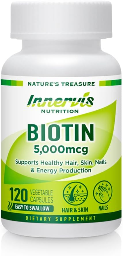 High Potency Biotin 5000mcg – Supports Hair, Skin & Nail Health, 120 Veggie Capsules