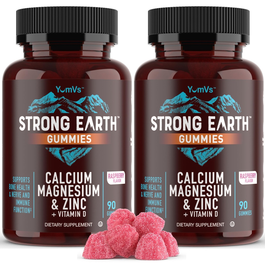 YUM-V'Suba, çinko ve Vitamin D Gummies, Cal Mag Chewable Supplement, Vegetarian Kosher Halal Natural Raspberry Flavor Gummies For Yetişkinler Women & Men - 90 Count (Pack of 2)