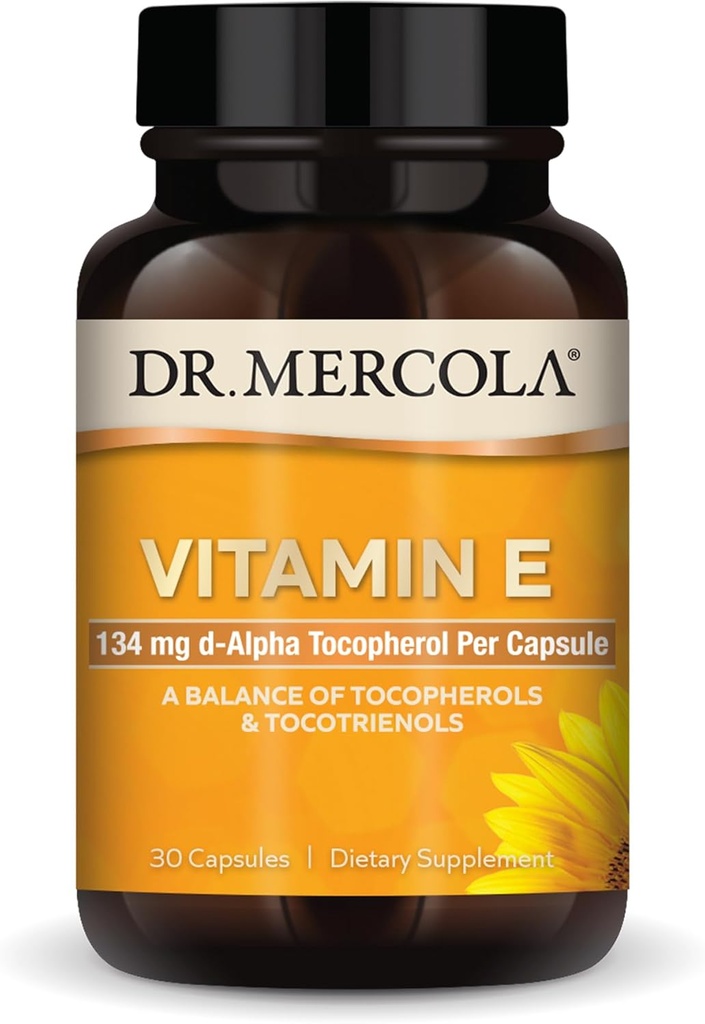 Dr. Mercola Vitamin E - Sağlıklı Cilt ve Antioksi Durumlarını Destekler - Tocopherols and Tocotrienols Blend - Non-GMO, Gluten-Free & Soy-Free - 30 Capsules (30 hizmet)