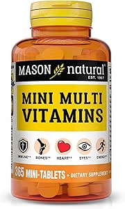 MASON NATURAL Mini Multi Vitamins, Βιταμίνες A, C, D3, E, B1, B2, B3, B6, B12, Φολικό οξύ και ασβέστιο για τη συνολική υγεία, 1 έτος προσφοράς