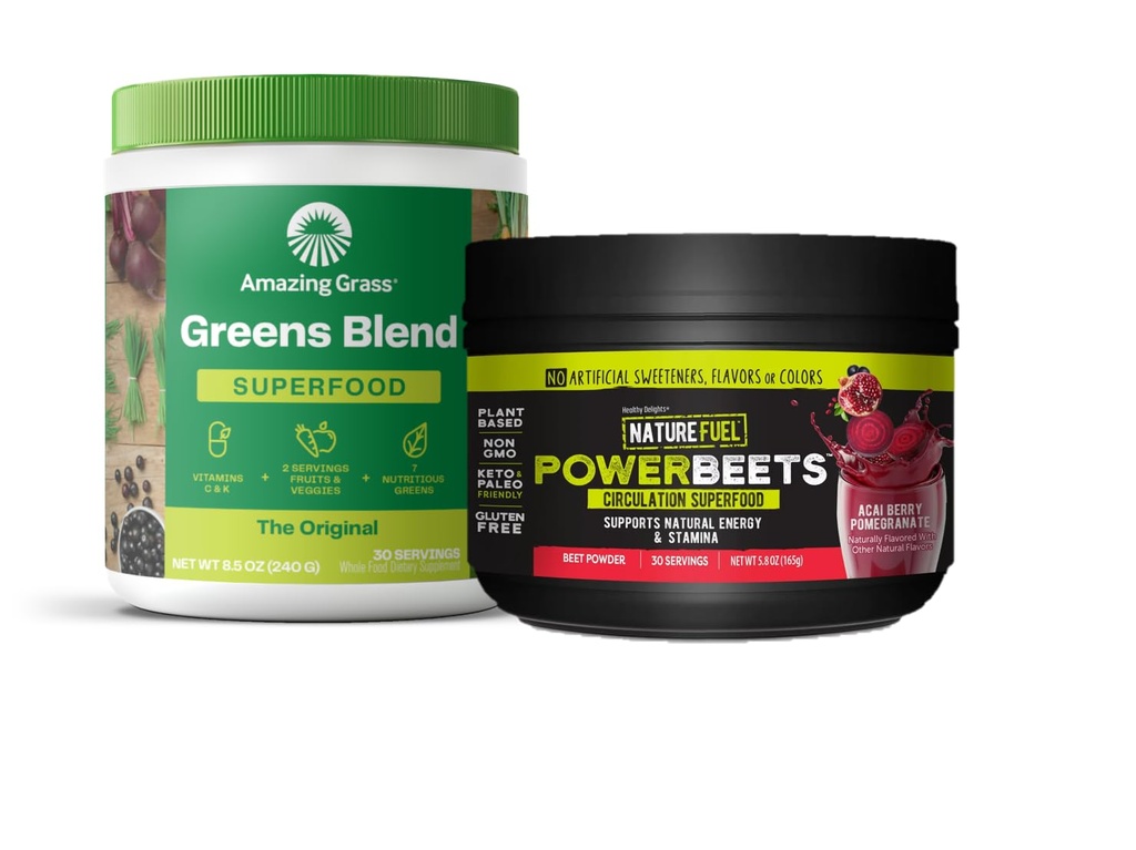 Amazing Grass Greens Blend Superfood: Super Greens Powder Smoothie Mix for Boost Energy, 30 Services & Nature Fuel Power Beets Powder, Beet Root Powder, Υποστήριξη Φυσική Ενέργεια, 30 Services