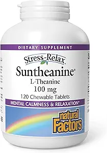 Φυσικοί Παράγοντες Suntheanine L-Theanine 100 mg - Συμπλήρωμα υγείας για Calm Outlook - L-Theanine Συμπλήρωμα Υποστηρίζει Χαλαρωτικό ύπνο & Βοηθήματα κατά της υπνηλίας - 120 Μασώμενα δισκία (60 Σερβιέτες)