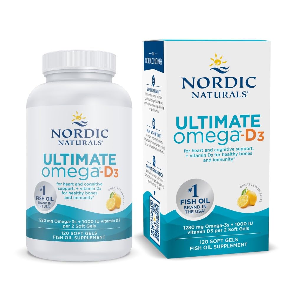 İskandinav Naturals Ultimate Omega-D3, Limon Flavor - 120 Soft Gels - 1280 mg Omega-3 + 1000 IU Vitamin D3 - EPA & DHA - Beyin, Kalp ve Immune Health - 60 Hizmetler