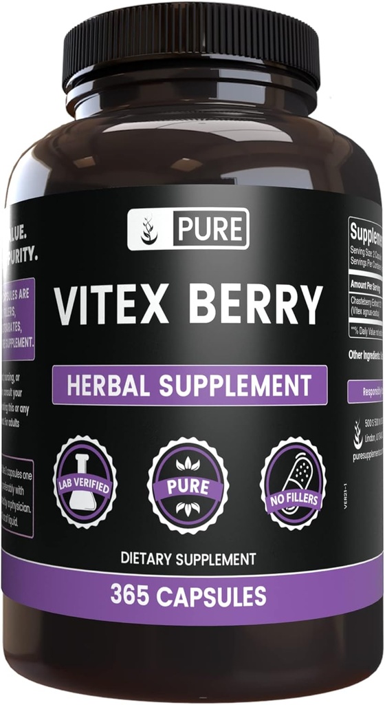 Pure Original Materialss Vitex Berry (Chasteberry) (365 Capsules) Magnezyum Or Rice Fillers, Always Pure, Lab TY