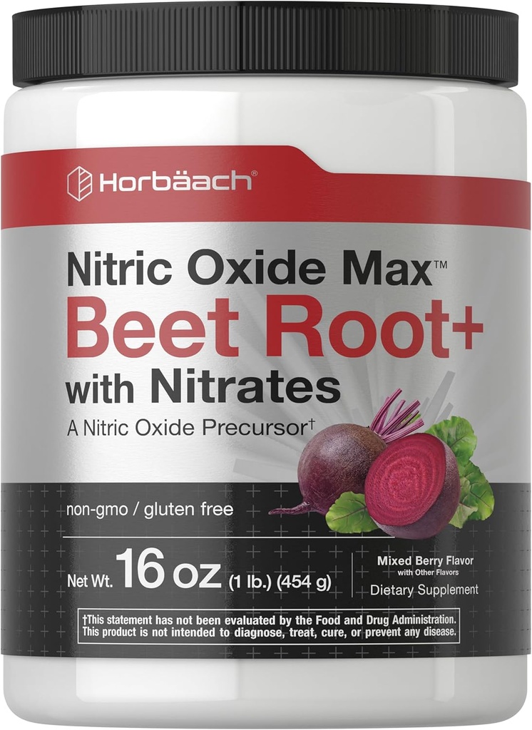 Horbaach Nitric Hoffman Toz | 16 oz | Erkekler ve Kadınlar için Tamam | Beet Root & Nitrates | Karma Berry Flavor | Vegan, Non-GMO & Gluten Free