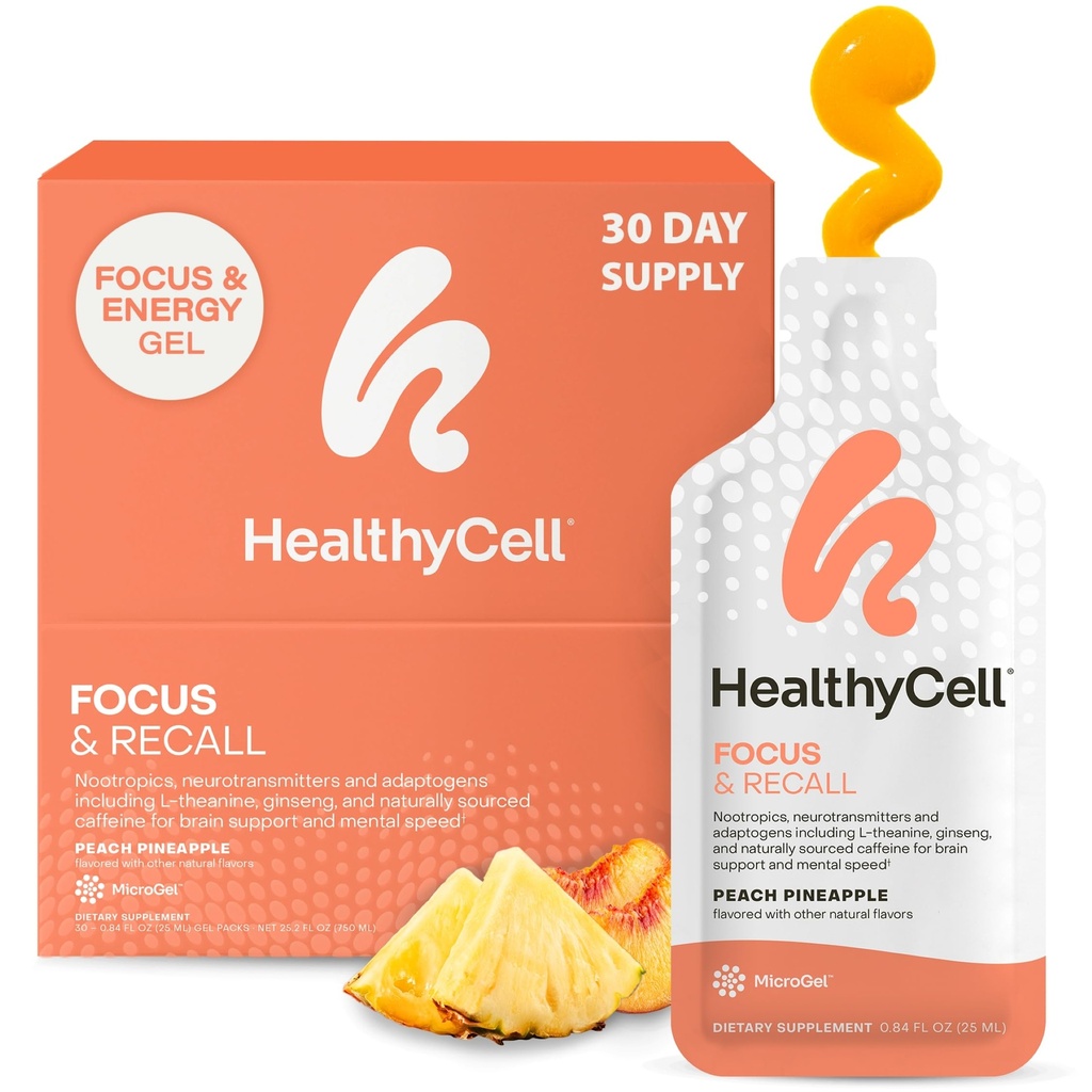 Sağlıklı Oda Focus & Recall, Daily Liquid Brain Supplement for Focus & Memory - Nootropics Supplement for Concentration & Alertness with L-Theanine, Omega-3 & Taurin - 30 Gel Packs