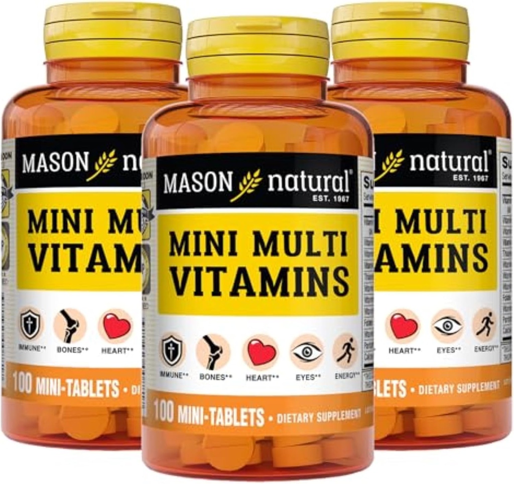 MASON NATURAL Mini Çok Vitaminler, Vitaminler A, C, D3, E, B1, B2, B3, B6, B12, Folate ve Lounge for General Health, 300 Day Supply
