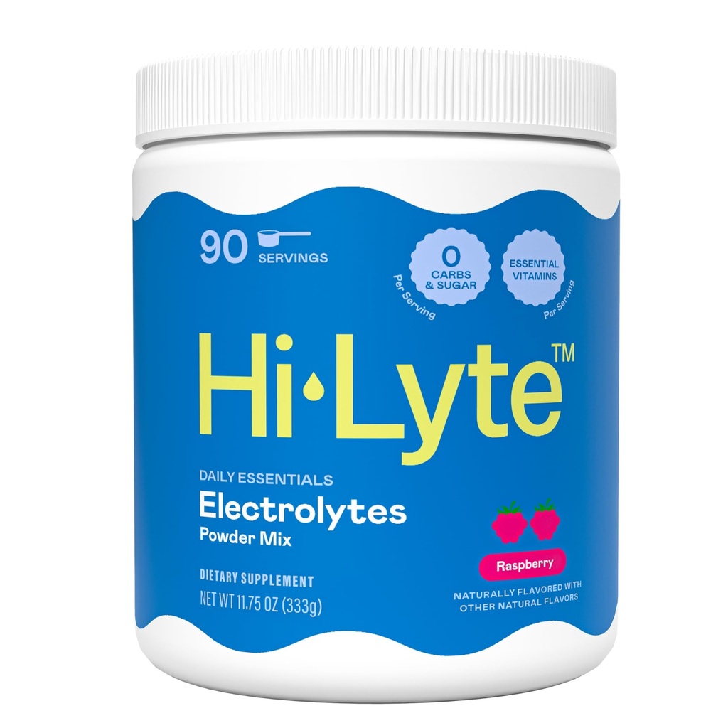 Hi-Lyte Raspberry Electrolyte Toz, Daily Hydration Supplement Drink Mix, 90 Servisler | Sugar-Free, 0 Calories, 0 Carbs | No Maltodextrin. Gluten-Free | Destekler Keto | Işık Yeniden Kevor