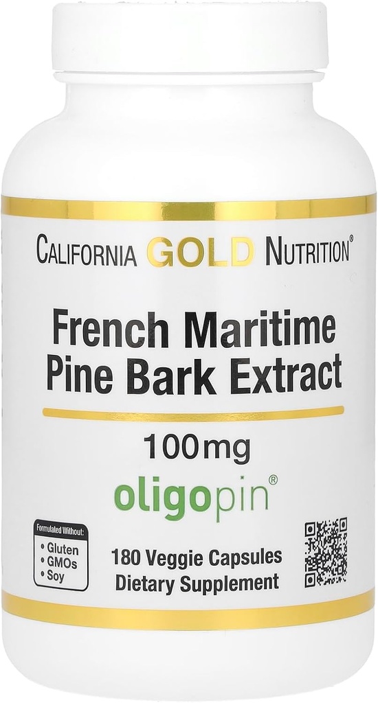 California Gold Nutrition Pine Bark Ekstraksiyon, Fransız Deniz, Oligopin, Antioksi Polifen, 100 mg, 180 Veggie Capsules