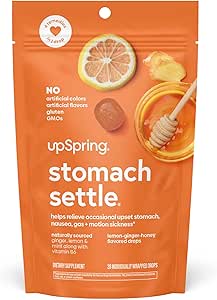 Upspring Stomach Settle Nausea Relief Drops - Fast-Acting Pregnancy Nausea Relief & Morning Sickness Relief with Ginger, Lemon, Spearmint, Honey & B6, Lemon-Ginger-Honey Flavor, 28 Drops