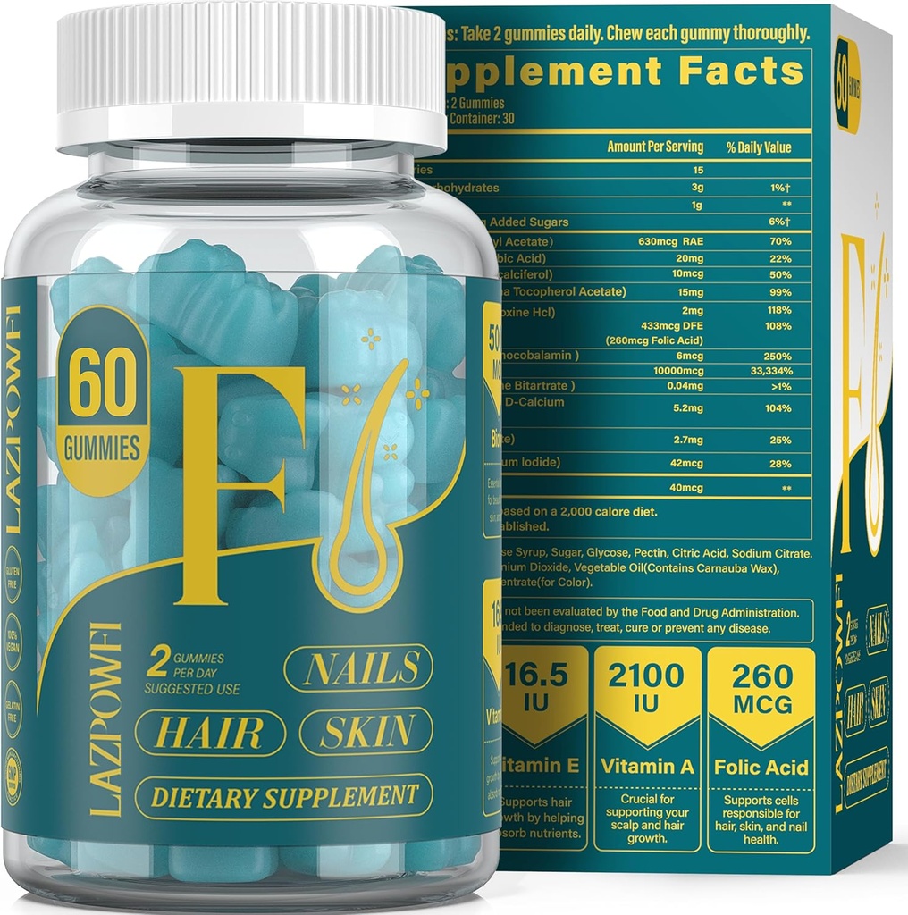 Biotin Gummies - Erkekler ve Kadınlar için Hair Skin ve Nails Vitaminleri, Vegan B7, Saç Büyümesi ve Güçlü Nails,30 Day Supply - Blueberry-60 Counts