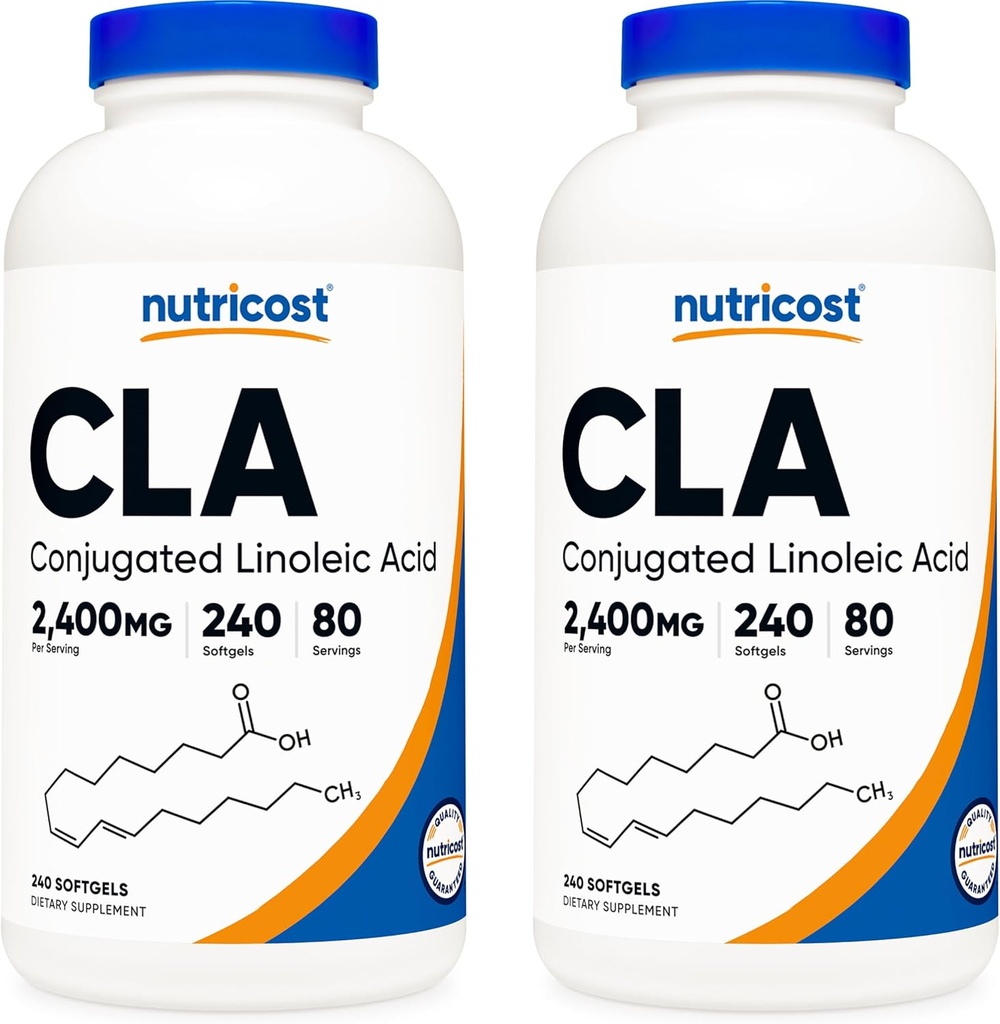 Nutricost CLA (Conjugated Linoleic Acid) 2,400 mg, 240 Softgels - Gluten Free, Non-GMO, 800 mg Per Softgel (2 Şişe)