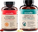 NatureWise Vitamin B Complex 360 Softgels & Omega 3 Fish Oil 180ct για την ενέργεια, την καρδιά, τον εγκέφαλο, το ανοσοποιητικό και την όραση υποστήριξη